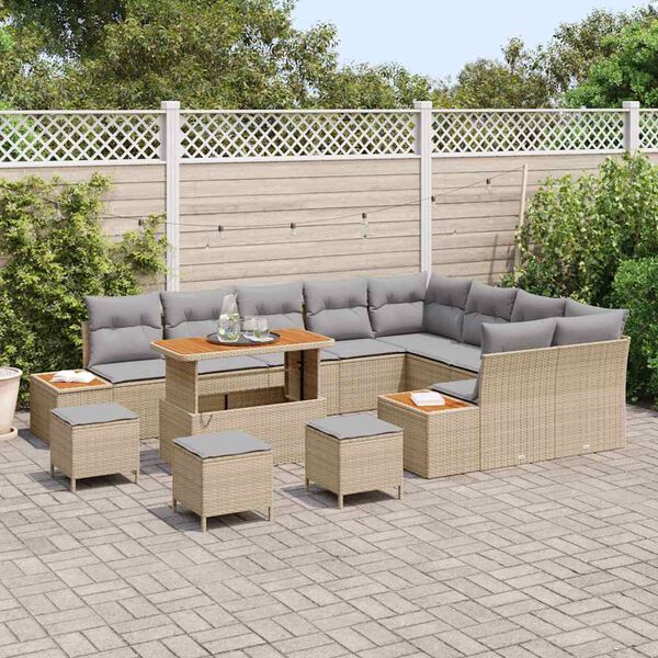 vidaXL Ensemble de canap&eacute; de jardin 13 pcs Beige Poly rotin