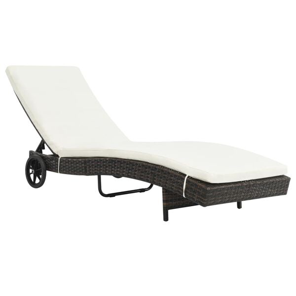 vidaXL Chaise longue avec roues et coussin R&eacute;sine tress&eacute;e Marron