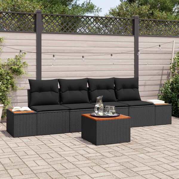 vidaXL Ensemble de canap&eacute; de jardin avec coussin 5 pcs Noir Poly rotin