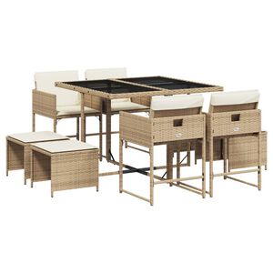 vidaXL Ensemble &agrave; manger de jardin et coussins 9 pcs beige Poly rotin
