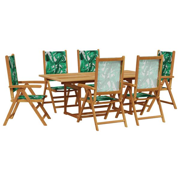 vidaXL Ensemble &agrave; manger de jardin 7 pcs motif de feuilles tissu bois