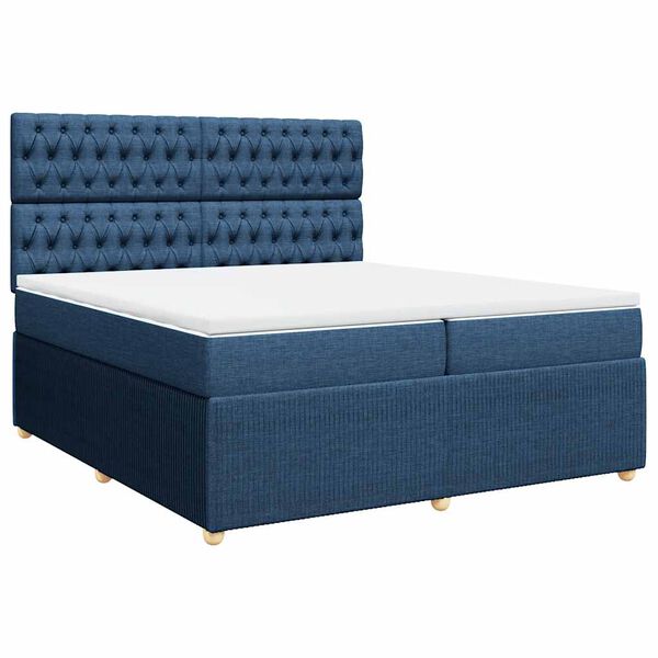 vidaXL Sommier &agrave; lattes de lit avec matelas Bleu 200x200 cm Tissu