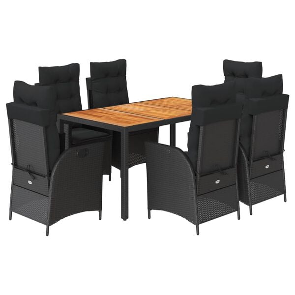 vidaXL Ensemble &agrave; manger de jardin coussins 7pcs Noir R&eacute;sine tress&eacute;e
