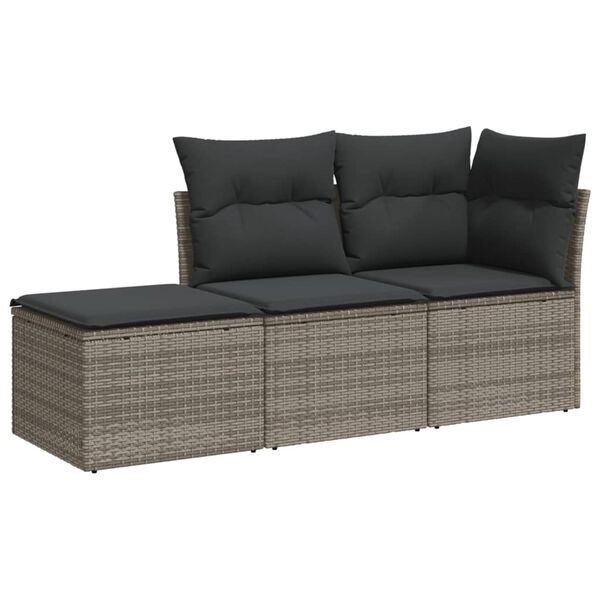 vidaXL Salon de jardin avec coussins 3 pcs gris r&eacute;sine tress&eacute;e