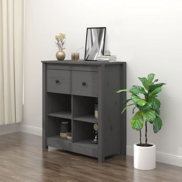 vidaXL Buffet Gris 70x35x80 cm Bois massif de pin