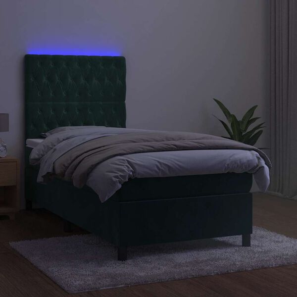 vidaXL Sommier &agrave; lattes de lit matelas et LED Vert fonc&eacute; 100x200 cm