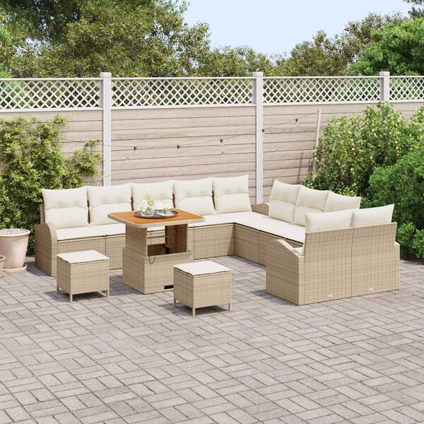 vidaXL Ensemble de canap&eacute; de jardin 13 pcs Beige Poly rotin