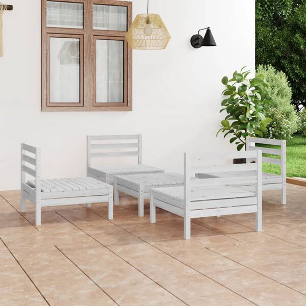 vidaXL Salon de jardin 5 pcs Blanc Bois de pin massif