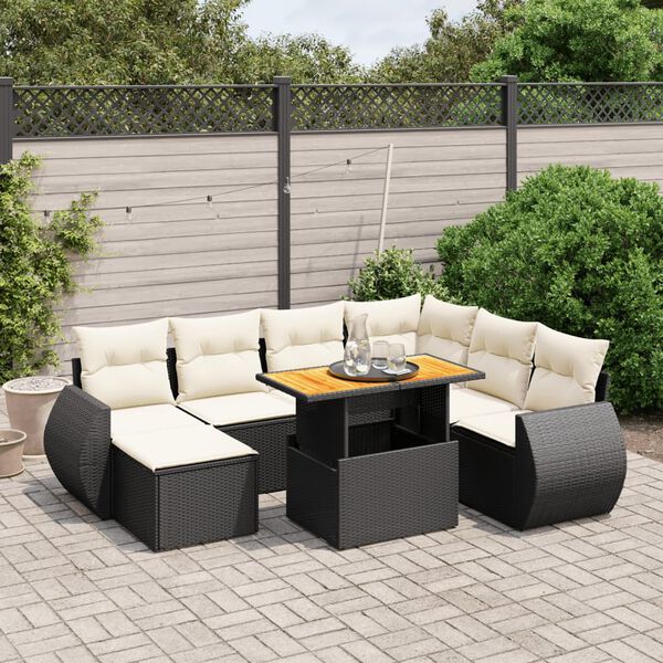 vidaXL Salon de jardin 8 pcs avec coussins noir r&eacute;sine tress&eacute;e