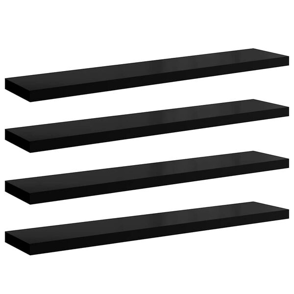 vidaXL &Eacute;tag&egrave;re murale flottante 4 pcs Noir brillant 120x23,5x3,8cm MDF