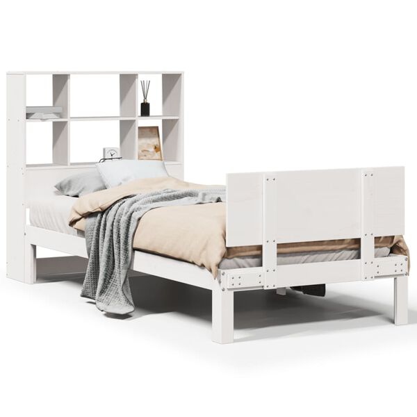 vidaXL Lit biblioth&egrave;que sans matelas blanc 90x190cm bois de pin massif