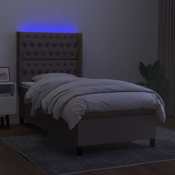vidaXL Sommier &agrave; lattes de lit matelas et LED Taupe 80x200cm Tissu