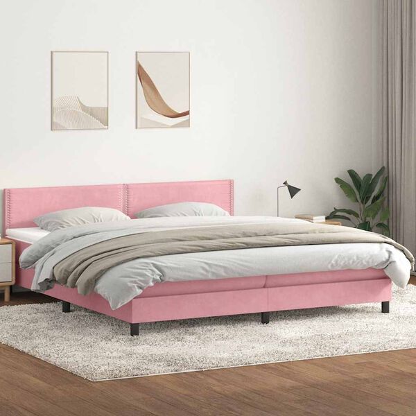 vidaXL Sommier &agrave; lattes de lit avec matelas rose 200x210 cm velours