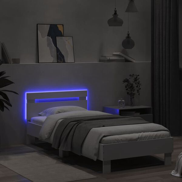 vidaXL Cadre de lit sans matelas avec lumières LED blanc 75x190 cm