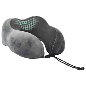 vidaXL Coussin de voyage pour le cou Gris Mousse &agrave; m&eacute;moire de forme