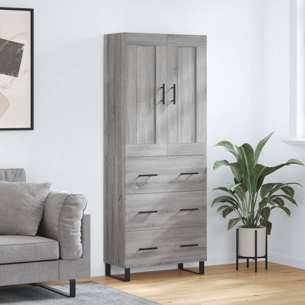 vidaXL Buffet haut Sonoma gris 69,5x34x180 cm Bois d'ing&eacute;nierie