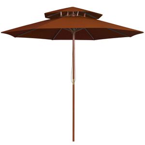vidaXL Parasol &agrave; deux &eacute;tages avec m&acirc;t en bois terre cuite 270 cm