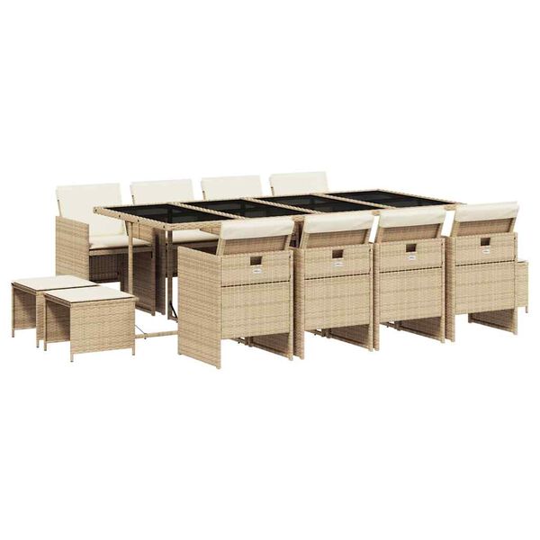 vidaXL Ensemble &agrave; manger de jardin et coussins 13 pcs beige