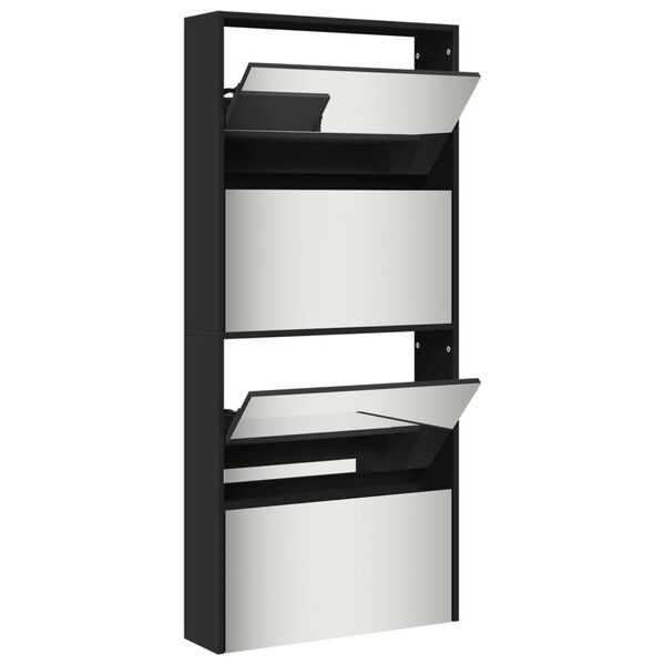 vidaXL Armoire &agrave; chaussures avec miroir &agrave; 4 niveaux noir 63x17x134 cm