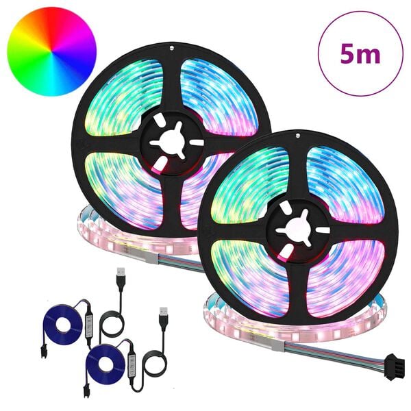 vidaXL Bande LED 2 pcs Noir et Transparent 2500 mm Cuivre et plastique