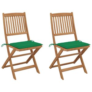 vidaXL Chaises pliantes (lot de 2) avec coussins, en bois d'acacia massif