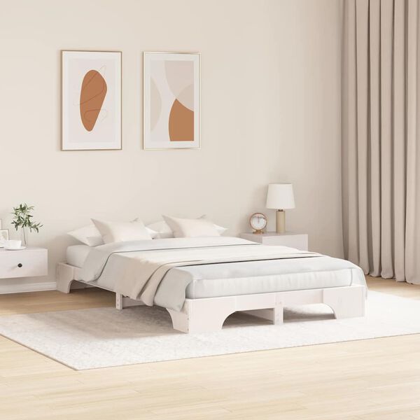 vidaXL Cadre de lit Blanc 140 x 190 cm Pin massif