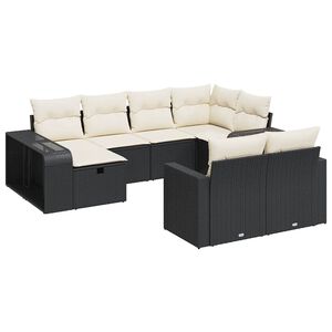 vidaXL Salon de jardin 10 pcs avec coussins noir r&eacute;sine tress&eacute;e