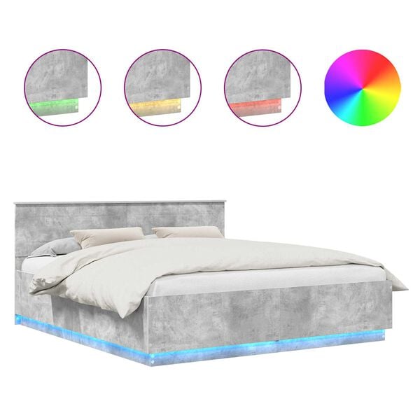 vidaXL Cadre de lit Gris b&eacute;ton 200 x 200 cm Bois d'ing&eacute;nierie