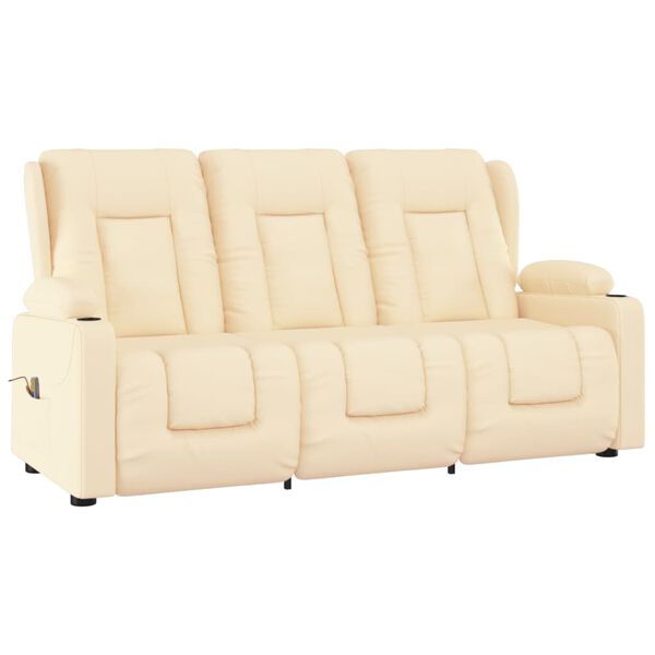 vidaXL Fauteuil inclinable et porte-gobelets 3 places crème similicuir