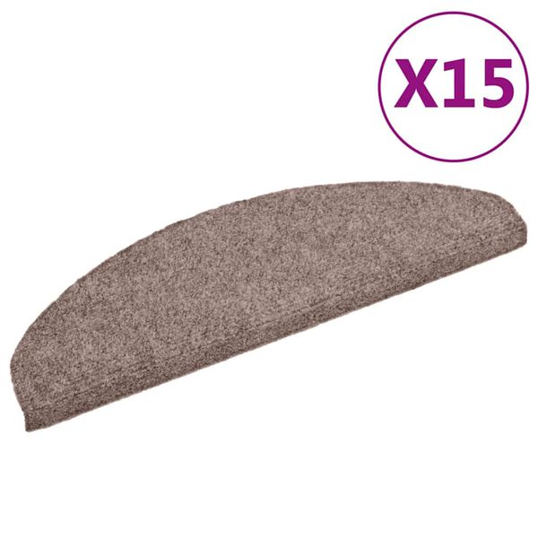vidaXL Tapis d'escalier auto-adh&eacute;sifs 15 pi&egrave;ces 65 x 21 x 4 cm Marron clair Demi-rond Grand
