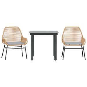 vidaXL Ensemble &agrave; manger jardin coussins 3pcs marron poly rotin verre