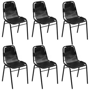 vidaXL Chaises &agrave; manger lot de 6 noir cuir v&eacute;ritable