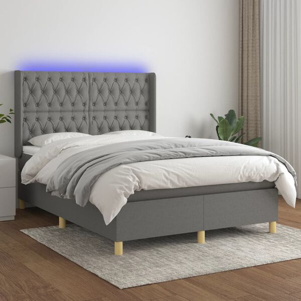 vidaXL Sommier &agrave; lattes de lit matelas LED Gris fonc&eacute; 140x190 cm Tissu