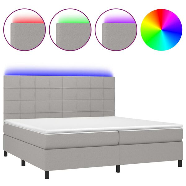 vidaXL Sommier &agrave; lattes de lit et matelas et LED Gris clair 200x200 cm