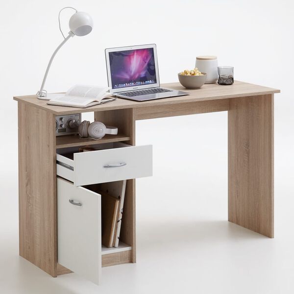 FMD Bureau avec 1 tiroir 123 x 50 x 76,5 cm Ch&ecirc;ne et blanc