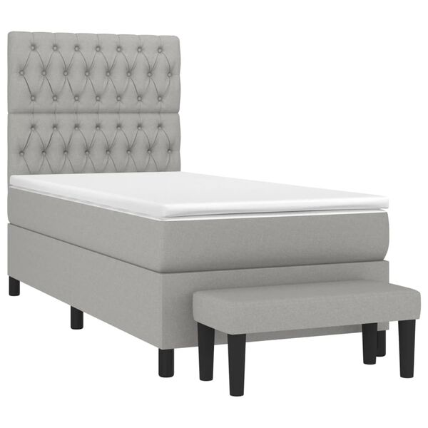 vidaXL Sommier &agrave; lattes de lit et matelas Gris clair 90x190 cm Tissu