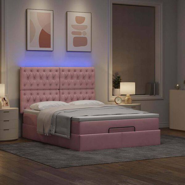 VidaXL Cadre de lit ottoman avec matelas rose 140x200 cm velours