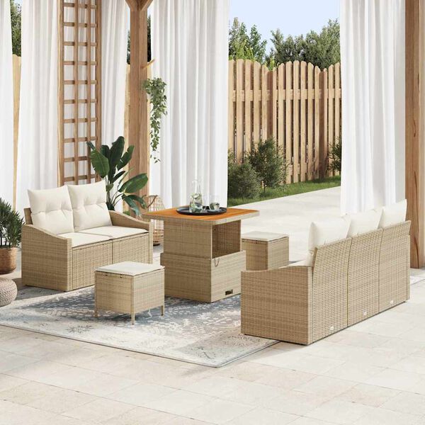vidaXL Ensemble de canap&eacute; de jardin 8 pcs Beige Poly rotin