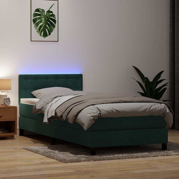 vidaXL Sommier &agrave; lattes de lit et matelas et LED vert fonc&eacute; 100x220cm velours