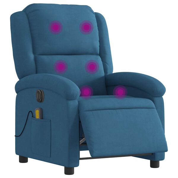 vidaXL Fauteuil inclinable de massage &eacute;lectrique bleu velours