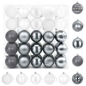 vidaXL Ensemble de boules de No&euml;l 50 pc Blanc et Gris 8 cm Polystyr&egrave;ne