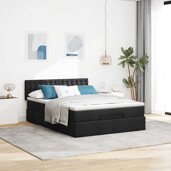 vidaXL Lit ottoman avec matelas et LED noir 140x190 cm tissu