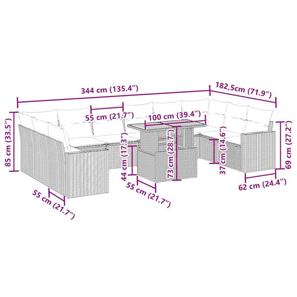 vidaXL Salon de jardin 11 pcs avec coussins beige r&eacute;sine tress&eacute;e