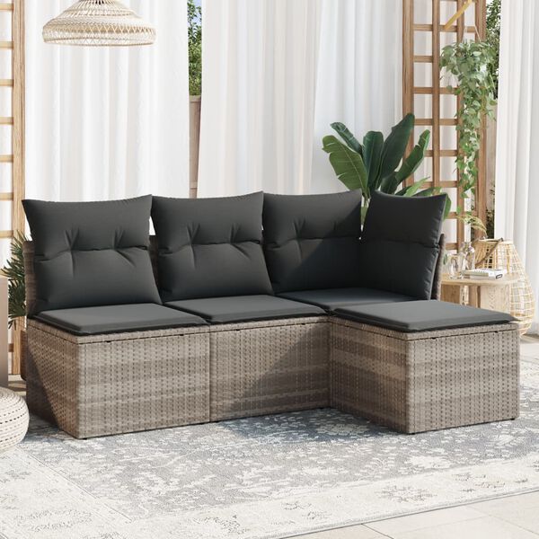 vidaXL Salon de jardin 4 pcs avec coussins gris clair r&eacute;sine tress&eacute;e