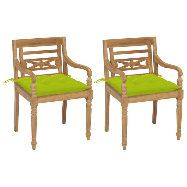 vidaXL Chaises Batavia lot de 2 et coussins vert vif Bois teck massif