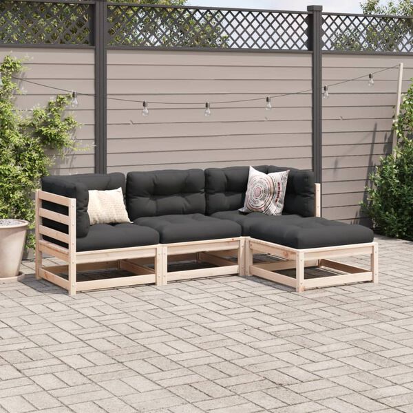 vidaXL Salon de jardin 4 pcs avec coussins bois de pin massif