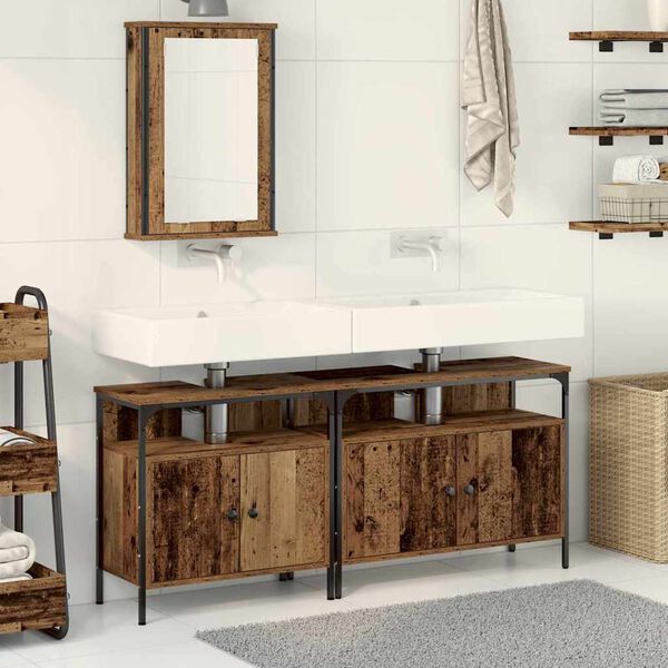 vidaXL Meubles de salle de bain 3 pcs Marron Bois d'ing&eacute;nierie