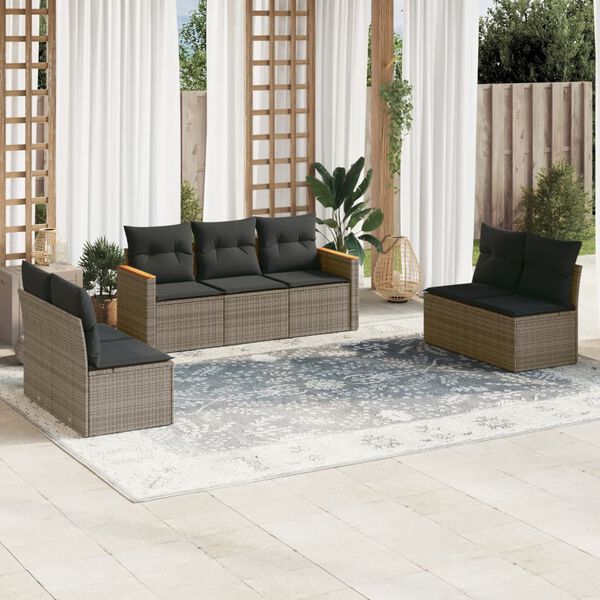 vidaXL Salon de jardin avec coussins 7 pcs gris r&eacute;sine tress&eacute;e