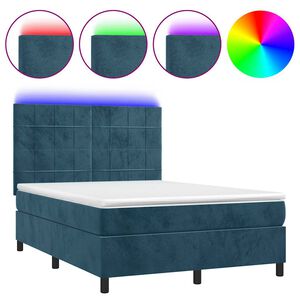 vidaXL Sommier &agrave; lattes de lit matelas et LED Bleu fonc&eacute; 140x200 cm