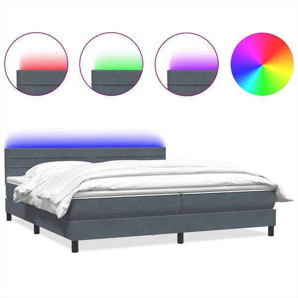 vidaXL Sommier &agrave; lattes de lit et matelas et LED gris fonc&eacute; 180x210cm velours